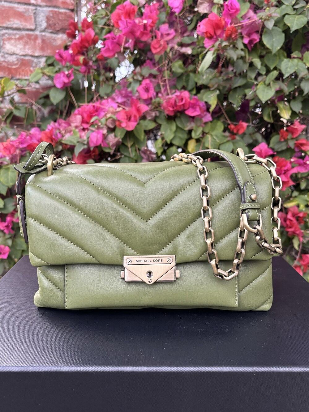 MICHAEL KORS Cece Quilted Leather Crossbody Bag Purse Green Sample